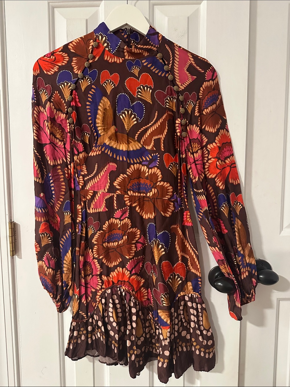 Farm Rio Bright Flora Floral Long-Sleeve Mini Dress Size XS FALL VIBES!